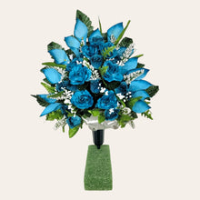 Load image into Gallery viewer, Turquoise Rose and Calla Lily Memorial Decorations: Includes 2 Jumbo Cemetery Cones