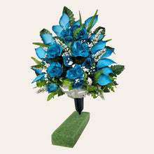 Load image into Gallery viewer, Turquoise Rose and Calla Lily Jumbo Cemetery Cone Memorial Decoration