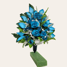 Load image into Gallery viewer, Turquoise Rose and Calla Lily Memorial Decorations: Includes 2 Jumbo Cemetery Cones