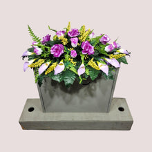 Load image into Gallery viewer, Lavendar Rose & Calla Lily Memorial Decoration set: includes 1 headstone saddle & 2 cemetery cones