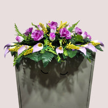 Load image into Gallery viewer, Lavendar Rose and Calla Lily Headstone Saddle Memorial Decoration