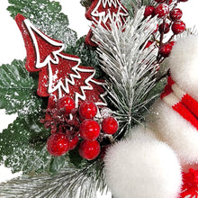 Load image into Gallery viewer, This Christmas memorial cone pair comes with a cute bear, red berries, and red glitter trees. This is cemetery 2 arrangements.