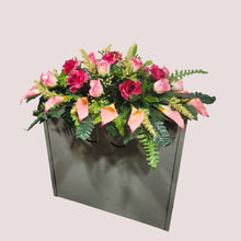 Load image into Gallery viewer, Beauty Pink Rose & Calla Lily Memorial Decoration set: includes 1 headstone saddle & 2 cemetery cones