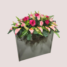 Load image into Gallery viewer, Beauty Pink Rose & Calla Lily Memorial Decoration set: includes 1 headstone saddle & 2 cemetery cones