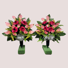 Load image into Gallery viewer, Beauty Pink Rose and Calla Lily Memorial Decoration Set: includes 2 cemetery cones