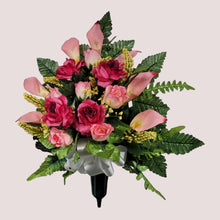 Load image into Gallery viewer, Beauty Pink Rose and Calla Lily Memorial Decoration Set: includes 2 cemetery cones