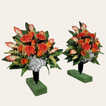 Load image into Gallery viewer, Orange Rose and Calla Lily Memorial Decorations: Includes 2 Cemetery Cones