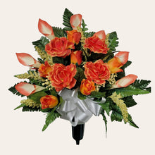Load image into Gallery viewer, Orange Calla Lily and Rose Cemetery Cone Memorial Decoration