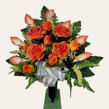Load image into Gallery viewer, Orange Calla Lily and Rose Cemetery Cone Memorial Decoration