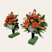 Load image into Gallery viewer, Orange Rose and Calla Lily Memorial Decorations: Includes 2 Cemetery Cones