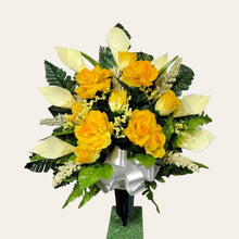 Load image into Gallery viewer, Yellow Rose and Calla Lily Memorial Decorations: Includes 2 Cemetery Cones