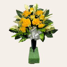 Load image into Gallery viewer, Yellow Rose and Calla Lily Memorial Decorations: Includes 2 Cemetery Cones