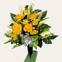Load image into Gallery viewer, Yellow Rose and Calla Lily Memorial Decorations: Includes 2 Cemetery Cones