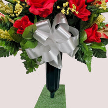 Load image into Gallery viewer, Red Rose & Calla Lily Memorial Decoration set: includes 1 headstone saddle & 2 cemetery cones