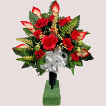 Load image into Gallery viewer, Red Rose and Calla Lily Memorial Decoration: Includes 2 Cemetery Cones