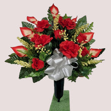 Load image into Gallery viewer, Red Rose and Calla Lily Memorial Decoration: Includes 2 Cemetery Cones