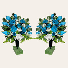 Load image into Gallery viewer, Turquoise Rose and Calla Lily Memorial Decorations: Includes 2 Cemetery Cones