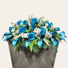 Load image into Gallery viewer, Turquoise Rose and Calla Lily Headstone Saddle Memorial Decoration
