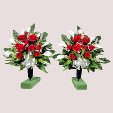 Load image into Gallery viewer, Red Rose and White Calla Lily Memorial Decoration: Includes 2 Cemetery Cones
