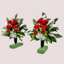 Load image into Gallery viewer, Red Rose and White Calla Lily Memorial Decoration: Includes 2 Cemetery Cones