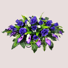 Load image into Gallery viewer, Purple Rose and Calla Lily Headstone Saddle Memorial Decoration