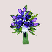 Load image into Gallery viewer, Purple Rose and Calla Lily Memorial Decorations: Includes 2 Cemetery Cones