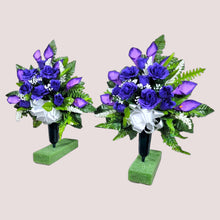 Load image into Gallery viewer, Purple Rose and Calla Lily Memorial Decorations: Includes 2 Cemetery Cones