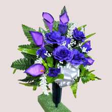 Load image into Gallery viewer, Purple Rose and Calla Lily Memorial Decorations: Includes 2 Cemetery Cones
