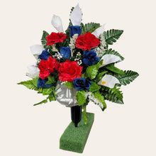 Load image into Gallery viewer, Red White and Blue Rose and Calla Lily Memorial Decorations: Includes 2 Cemetery Cones