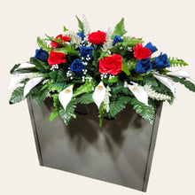 Load image into Gallery viewer, Red White and Blue Rose and Calla Lily Headstone Saddle Memorial Decoration
