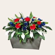 Load image into Gallery viewer, Red White and Blue Rose and Calla Lily Headstone Saddle Memorial Decoration