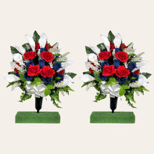 Load image into Gallery viewer, Red White and Blue Rose and Calla Lily Memorial Decoration: Includes 2 Cemetery Cones