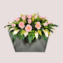 Load image into Gallery viewer, Cream Pink Rose and Calla Lily Headstone Saddle Memorial Decoration
