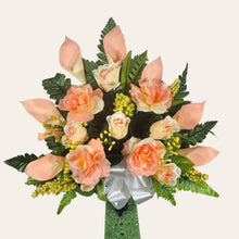 Load image into Gallery viewer, Peach Rose and Calla Lily Memorial Decorations: Includes 2 Cemetery Cones