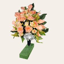 Load image into Gallery viewer, Peach Rose and Calla Lily Memorial Decorations: Includes 2 Jumbo Cemetery Cones