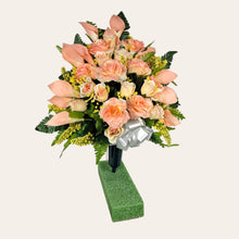 Load image into Gallery viewer, Peach Rose and Calla Lily Memorial Decorations: Includes 2 Jumbo Cemetery Cones
