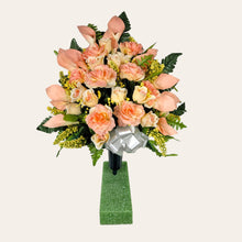 Load image into Gallery viewer, Peach Rose and Calla Lily Memorial Decorations: Includes 2 Jumbo Cemetery Cones