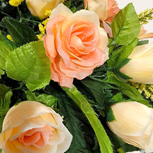 Load image into Gallery viewer, Peach Rose & Calla Lily Memorial Decoration set: includes 1 headstone saddle & 1 cemetery cone