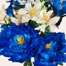 Load image into Gallery viewer, This is 2 Artificial Flower Bushes with Blue Peony and Lily flowers. It is great for floral craft supply, memorial, bridal, & DIY.