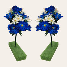 Load image into Gallery viewer, This is 2 Artificial Flower Bushes with Blue Peony and Lily flowers. It is great for floral craft supply, memorial, bridal, & DIY.