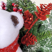 Load image into Gallery viewer, This Christmas memorial cone pair comes with a sitting bear, frosted berries, and red glitter pinecones. It is 2 funeral or cemetery decorations.