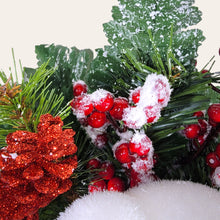Load image into Gallery viewer, This Christmas memorial cone comes with a sitting bear, frosted berries, and red glitter pinecones. It is a funeral or cemetery decoration.