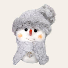 Load image into Gallery viewer, This cemetery cone comes with a cute smiling snowman, red berries, and a gray stocking cap. It is a Christmas memorial decoration.