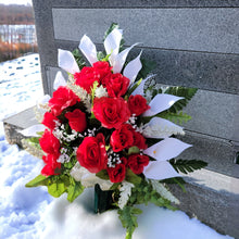 Load image into Gallery viewer, Red Rose and White Calla Jumbo Cemetery Cone Memorial Decoration