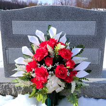 Load image into Gallery viewer, Red Rose and White Calla Jumbo Cemetery Cone Memorial Decoration