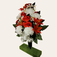 Load image into Gallery viewer, Rose/Mum/Lily Memorial Cone Bouquet - Red and White Flowers for Cemetary - Gravesite Flowers for Vase