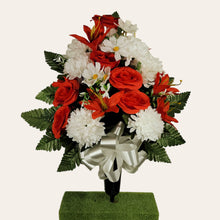 Load image into Gallery viewer, Rose/Mum/Lily Memorial Cone Bouquet - Red and White Flowers for Cemetary - Gravesite Flowers for Vase