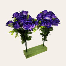 Load image into Gallery viewer, 2 Artificial Flowering Bushes 21" Tall Purple Rose Bush with 12 Blooms and greenery. For memorial, craft supply, home decor, and more!