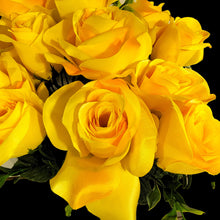Load image into Gallery viewer, Artificial Flowering Bush 21" Tall Yellow Rose Bush with 12 Blooms and silk fern greenery. For memorial, craft supply, home decor, and more!