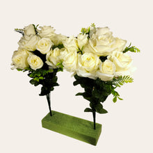 Load image into Gallery viewer, 2 Artificial Flowering Bushes 21" Tall Cream Rose Bush with 12 Blooms and greenery. For memorial, craft supply, home decor, and more!